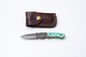 Turquoise Damascus Folding Knife – Hand Engraved Bolster Edition - TF-090